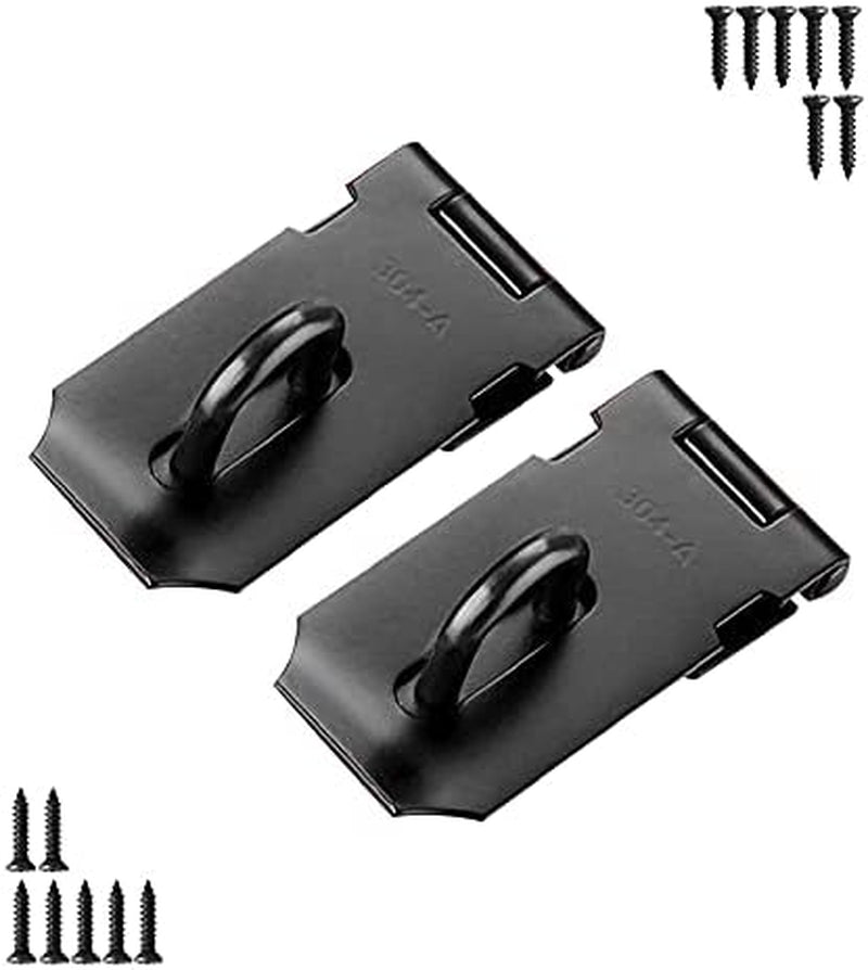 Door Hasp Padlock Latch, 3 Inch Stainless Steel Safety Clasp Hasp Lock Latch, Extra Thick Door Gate Lock Hasp with Screws,Matte Black Finish 2 Pack