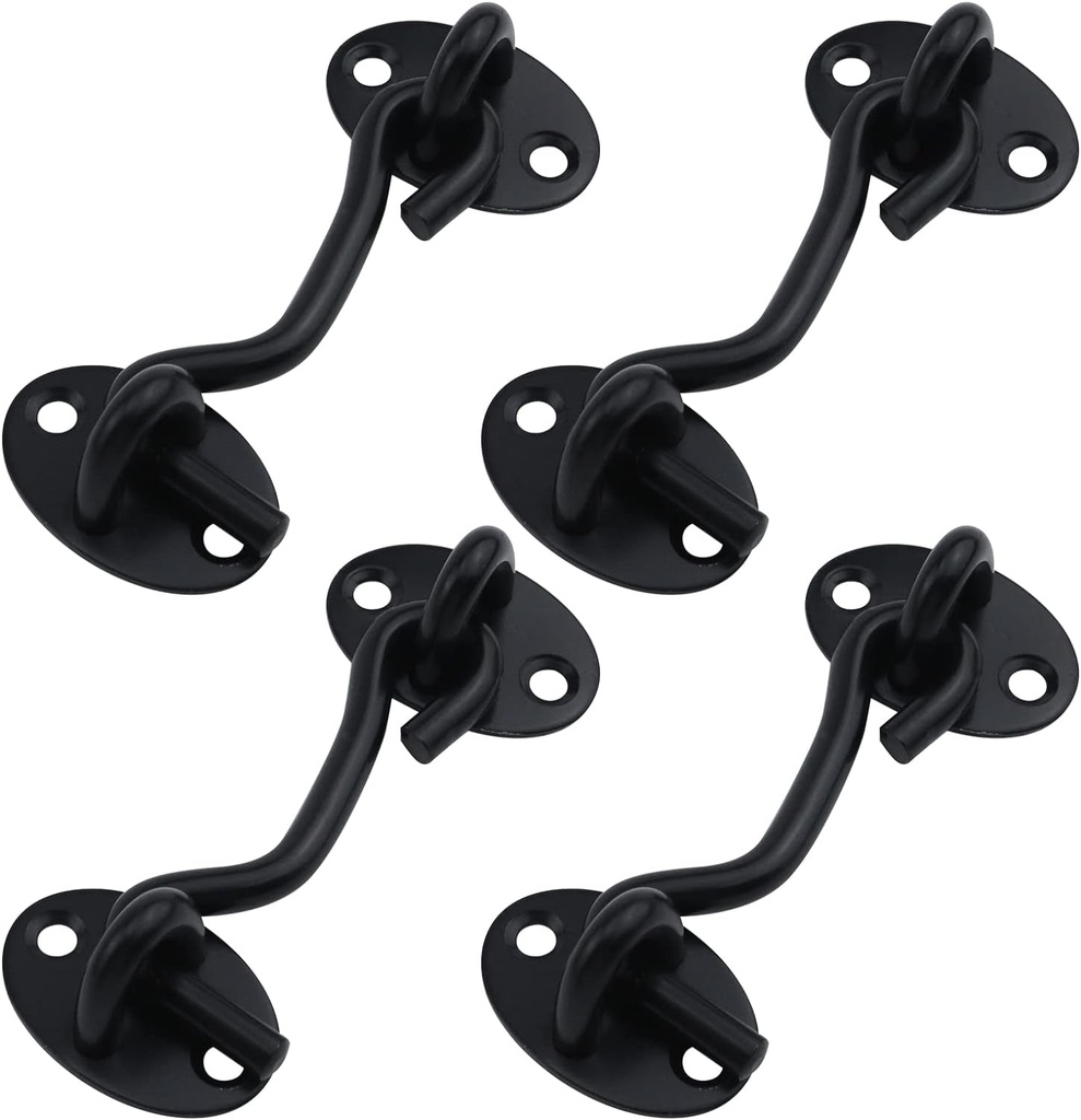 Antrader Barn Door Lock, 4 Pack 3-Inch Black Solid Stainless Steel Hook and Eye Latch for Cabin Door Gate Closet Door Window