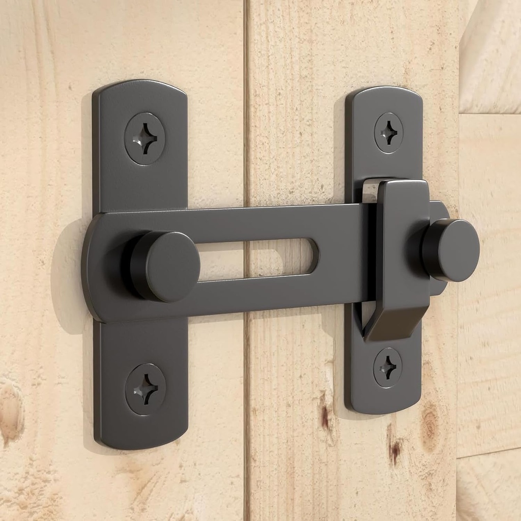 Gate Latch, Barn Door Lock, Door Latch Locks for Cabinet, Bathroom, Outdoor, Garage, Garden-Alternative for Backyard Pools, Closet - Black - Carbon Steel(Dks180-Hs-1)