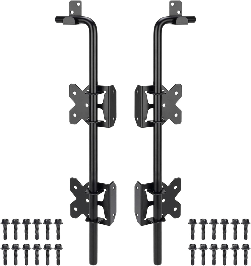 Heavy Duty 18 Inch Cane Bolt Gate Drop Rod Gate Stopper Hardware, Wooden Fence Latch for Gates, Metal Gates Doors Stopper for Gate Ground, Wrought Iron Gate Latches, Black Finish, 2 Pack
