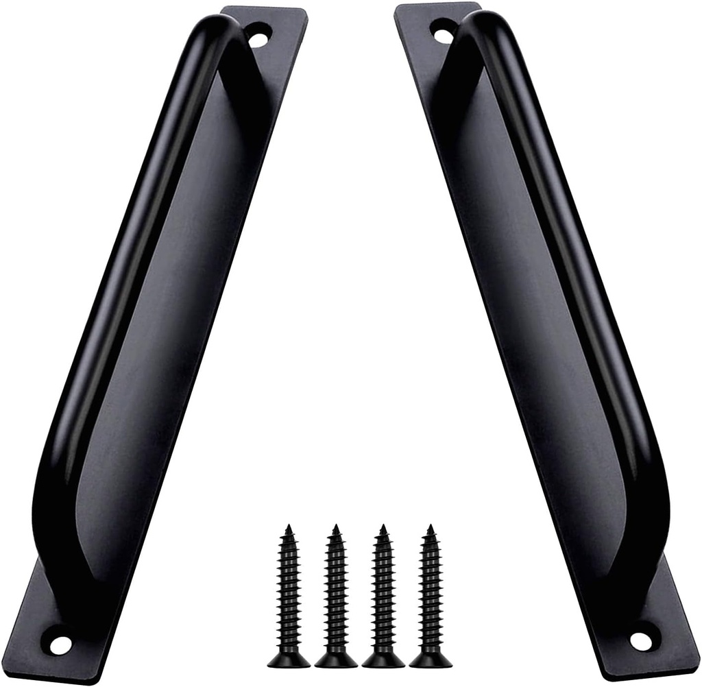 Barn Door Handles 2 Pack, Sliding Door Handle 7.5 Inch Hole Center Black Cabinet Handles Aluminum Alloy Gate Door Pulls with Plate for Sliding Closet Door Hardware Pull Handle (8.35Inch)