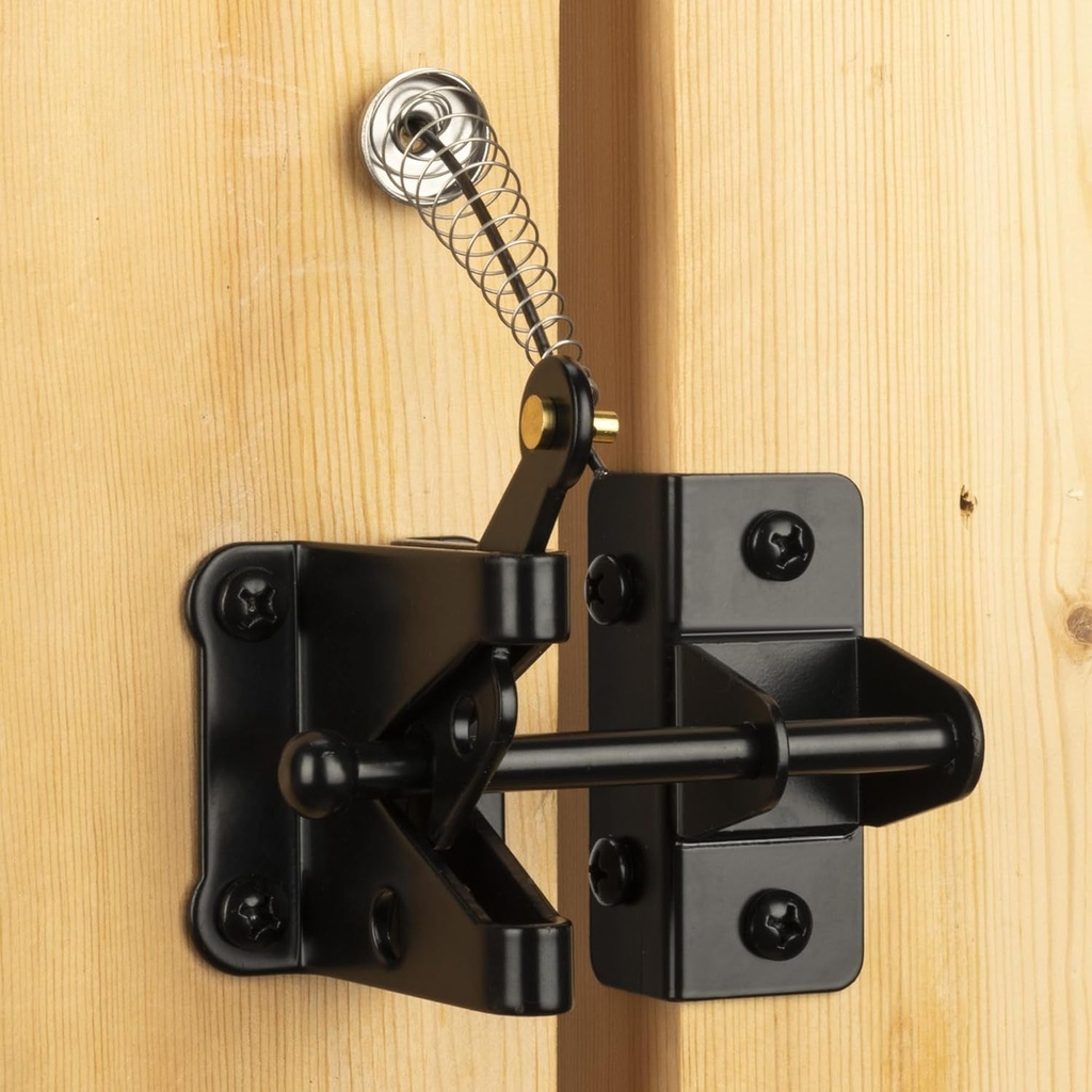 Heavy Duty Self Locking Gate Latch for Wooden Fence with Steel Spring Cable Pull,Gravity Fence Latch for Metal Gates,Vinyl Fence,Gate Hardware Gate Door Lock for Outdoor Pool,Black Finish