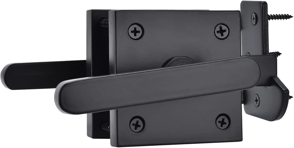Double Side Gate Latch, Aluminum Self-Locking Gate Latch for Swing Door, Heavy Duty Double Way Gate Hardware for Outdoor Wooden Fence, Gates, Tool Shed - Black