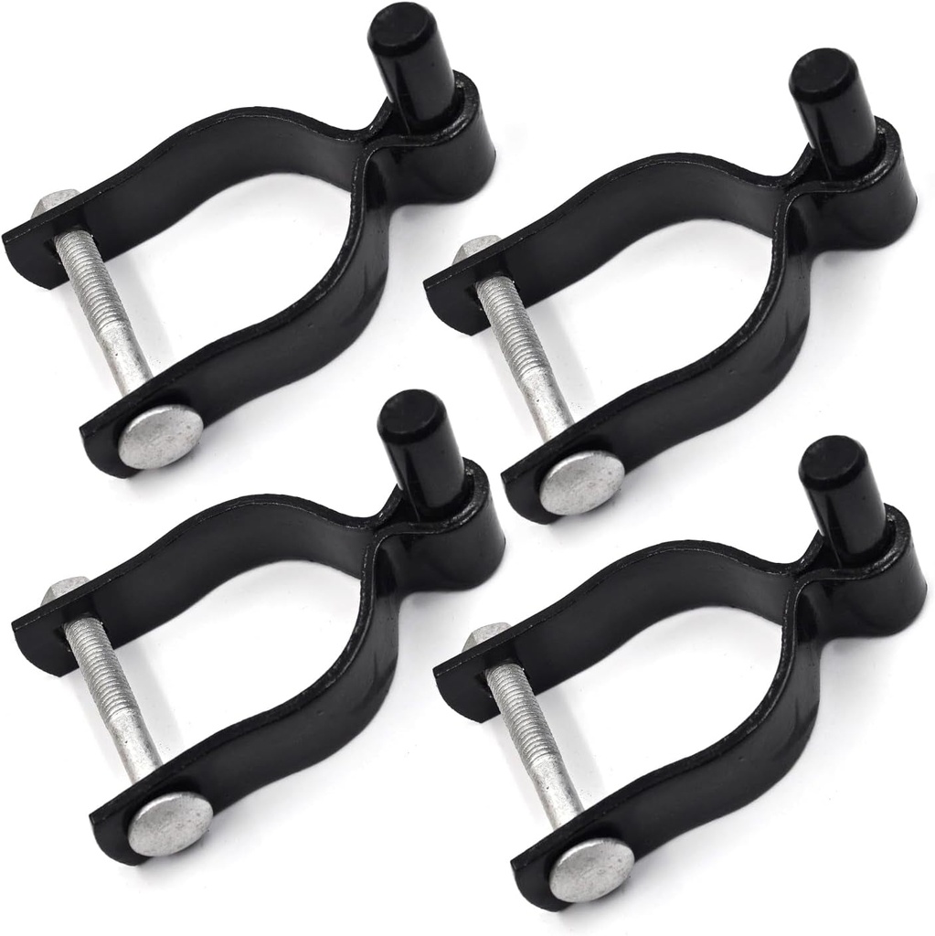 (4 Pack) 2-3/8" Pressed Steel Chain Link Fence Gate Post Hinge, Heavy-Duty Chain Link Fence Male Hinge, with Nut/Bolt - Black