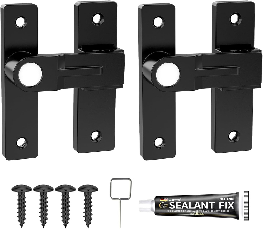 Gate Latch for Wooden Fence, Barn Door Latch, Black Gate Latches with Luminous Function,Heavy Duty Sliding Door Lock Hardware (Matt Black, Classic 180°-2 Pack)