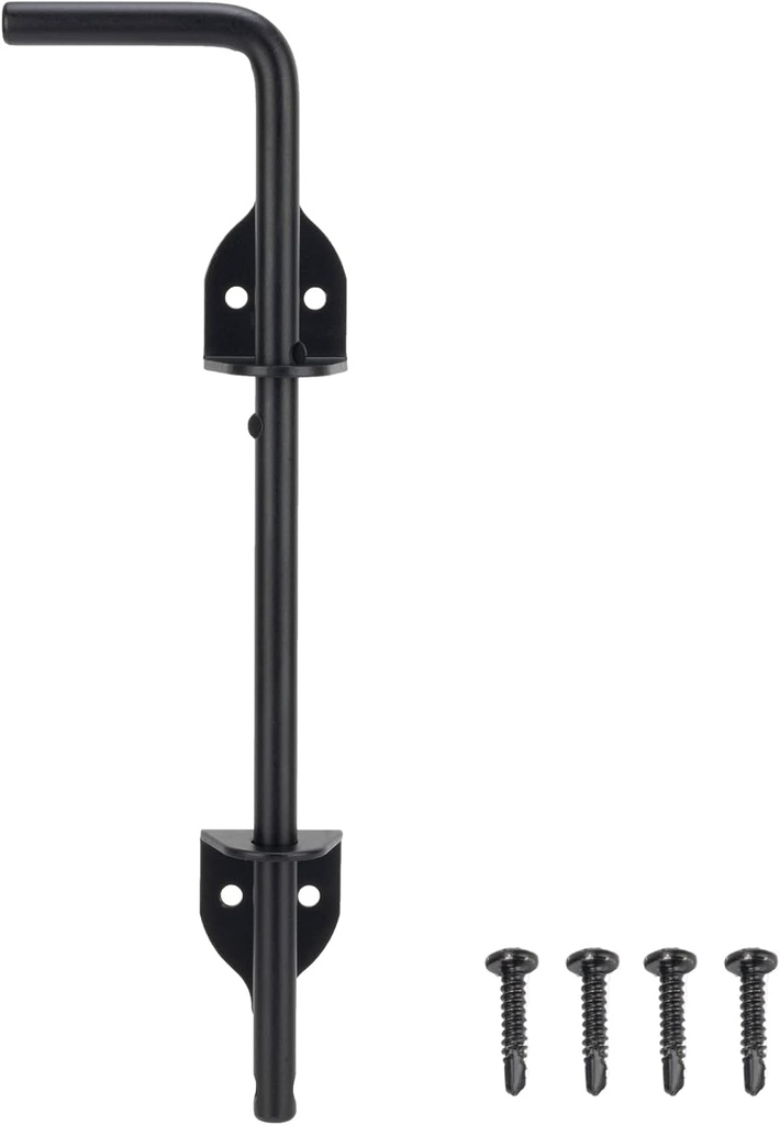 12 Inch Cane Bolt Heavy Duty Gate Drop Rod, Steel Gate Latch for Wooden Fence, Gate Hardware Drop Bolts for Wooden Gater-(Black Finish,1 Pack)
