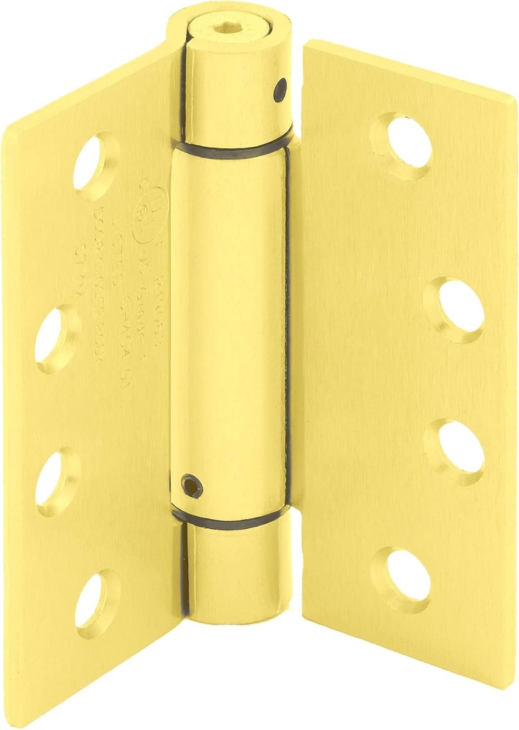Prime-Line U 1158363 Door Hinge Commercial UL Adjustable Self-Closing Spring Hinge, 4 In. X 4 In. with Square Corners, 4 Holes per Leaf with Screws, Satin Brass Finish, .130 In. Gauge (3 Pack)
