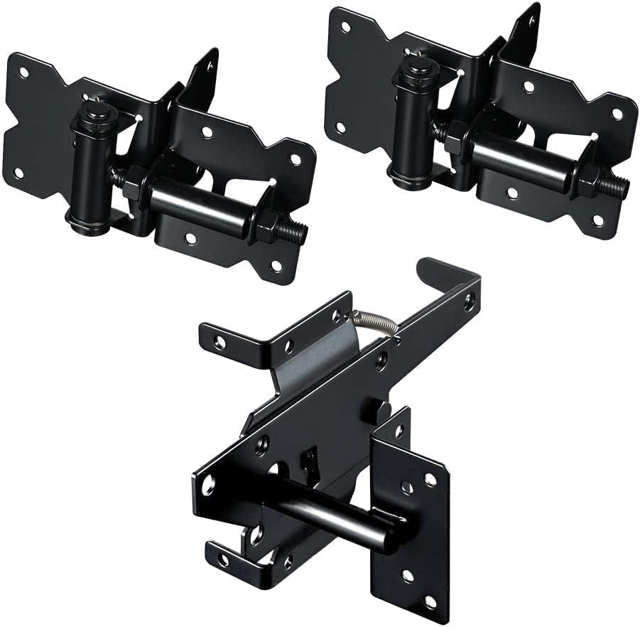 Skysen Carbon Steel Self Closing Vinyl Fence Single Gate Hinge and Latch Hardware Kit -2 Hinges and 1 Latch (Single Gate Kit-Cs)