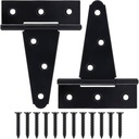 4 Inch T-Strap Gate Hinges, Shed Barn Door Hinges Heavy Duty, Black Tee Hinges for Wooden Fences, Yard Gate, Wrought Hardware Iron Rustproof (2Pack/Set)
