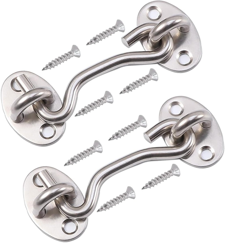 Rainspire (2 Pack) 4 Inch Privacy Hook and Eye Latch for Barn Door, Stainless Steel Gate Latch Barn Door Lock Cabin Hooks for Gate Shutters Window Slide Barn Shed Cabinet Bathroom, Sliver