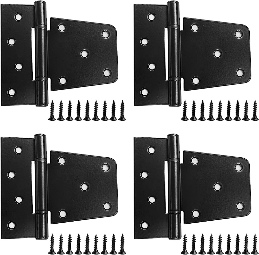 Heavy Duty Gate Hinges 3.5 Inch 4 Pack, Black Door Shed Hinges Square Barn Hinges for Shed Barn Wood Fence Gate (Included Screws)