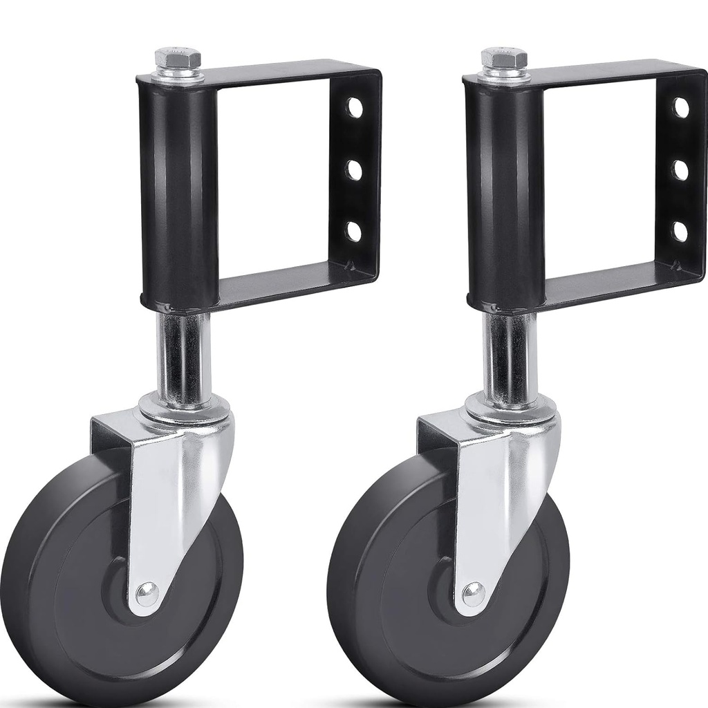 Ronlap Gate Wheels for Wooden Gate, Gate Caster Wheel Spring Loaded for Metal Tube Swing Gate Fence Gate Wheel for Gates Heavy Duty Outdoor Farm Vinyl Gate Rollers, 250 Lbs, 5 Inches, 2 Pack, Black