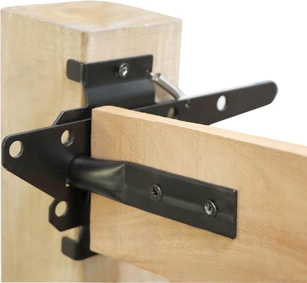 Heavy Duty Self-Locking Gate Latch - Post Mount Automatic Gravity Lever Gate Latch for Wooden Fence with Fasteners/Black Finishing Steel Gate Latch to Secure Pool/Yard/Garden