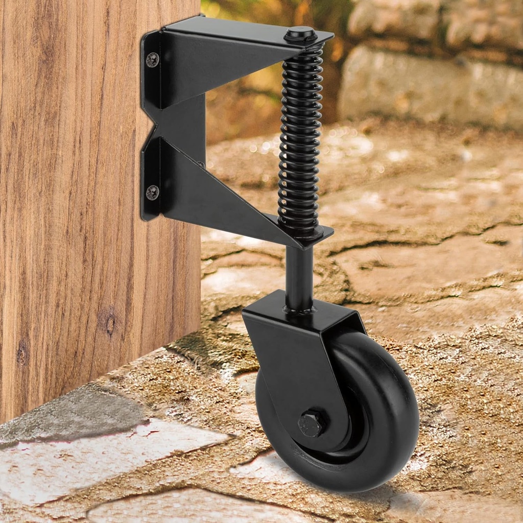 4 Inch Gate Wheel Gate Caster Kit with Spring Loaded for Wooden Fences, Heavy Duty Gate Helper Wheel Gate Support Wheel for Vinyl Swing Gates, Black
