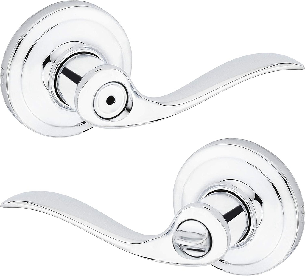 Kwikset Tustin Interior Privacy Door Handle with Lock, Door Lever for Bathroom and Bedroom, Polished Chrome Reversible Keyless Turn Lock