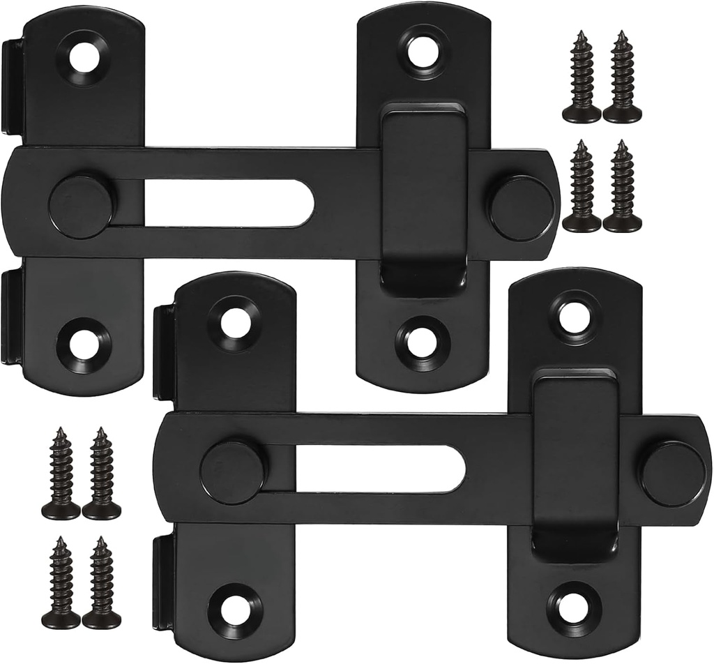 2Pcs 180° Degree Flip Sliding Barn Door Locks and Latches, Sliding Barn Door Locks, Black Gate Latch Bolt Buckle Lock for Barn Door, Pet Door, Bathroom, Garage, Window, Sliding Door Lock