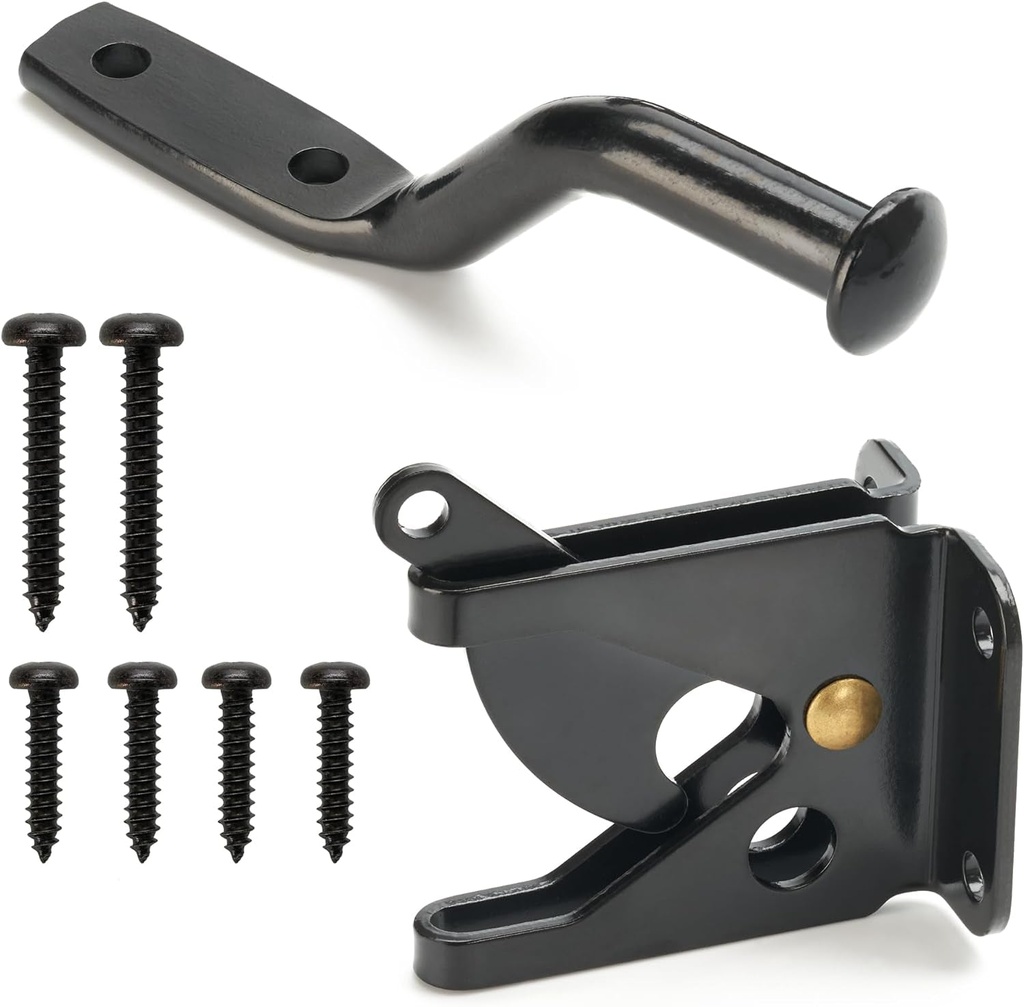 Self Locking Automatic Gravity Lever Fence Gate Latch, Steel, Black