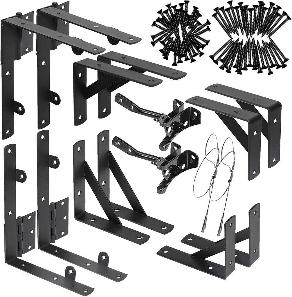 2 Sets Fence Gate Kit Gate Hardware with Gate Latch, Gate Corner Brace Brackets Heavy Duty anti Sag Gate Frame Hardware Kit with Gate Hinges for Wooden Fences, Driveway Gates, Shed Doors, Corral Gates