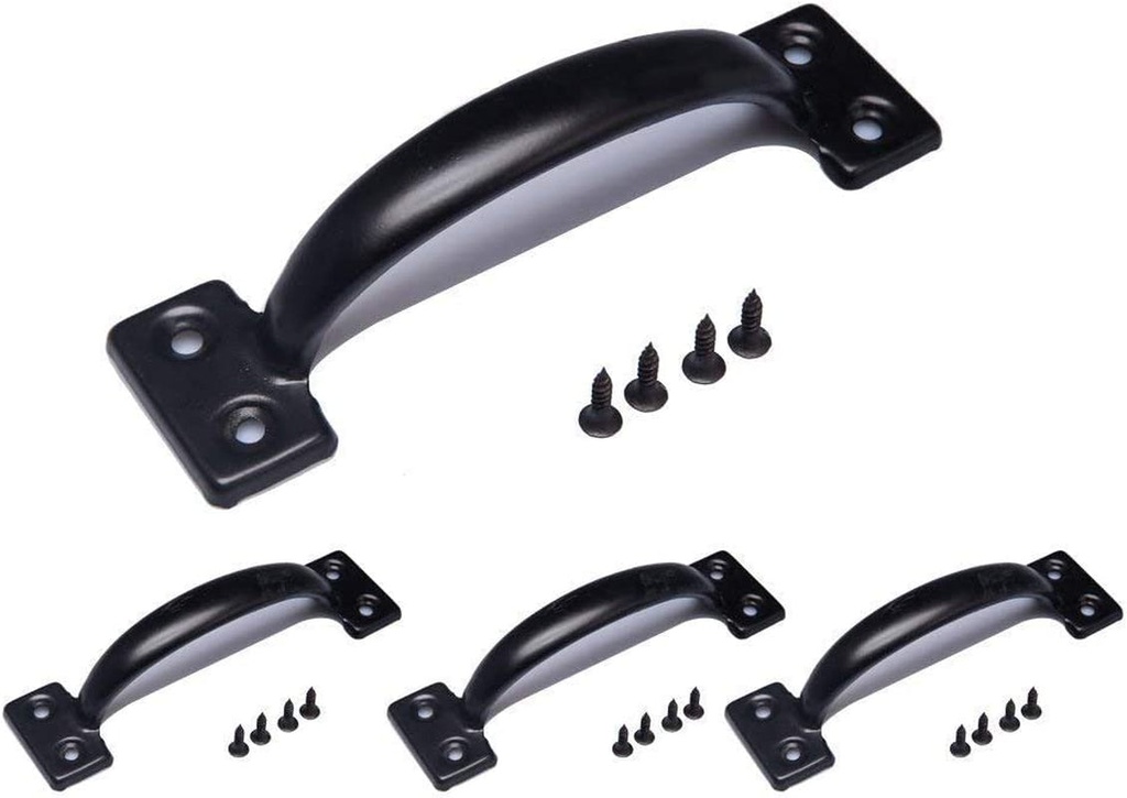 Tebery 4 Pack Utility 6-1/2 Inch Pulls in Black Metal Gate Handle