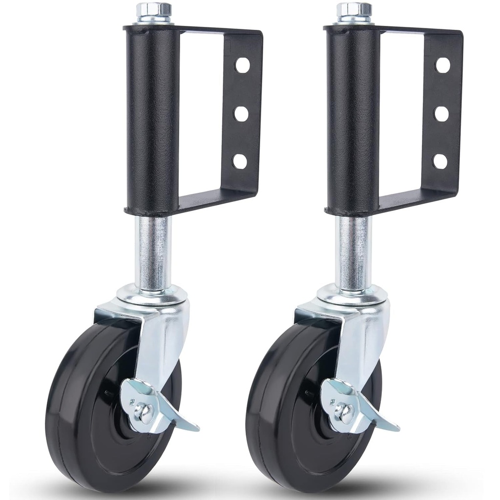 2 Pack Gate Wheels for Wooden Gate, Heavy Duty Gate Wheel 4 Inch Spring Loaded Gate Caster, Rolling/Swing Gate Support Wheel with Universal Mount Plate, 220 LBS Capacity