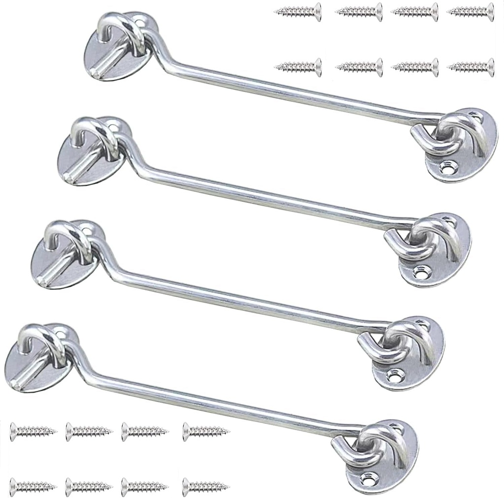 4 Pack Barn Door Latch Door Lock Hardware, Sliding Door Lock Eye Hook Latch with Screws, Rust-Resistant Metal Gate Latch, Privacy Hooks Latch for inside Door