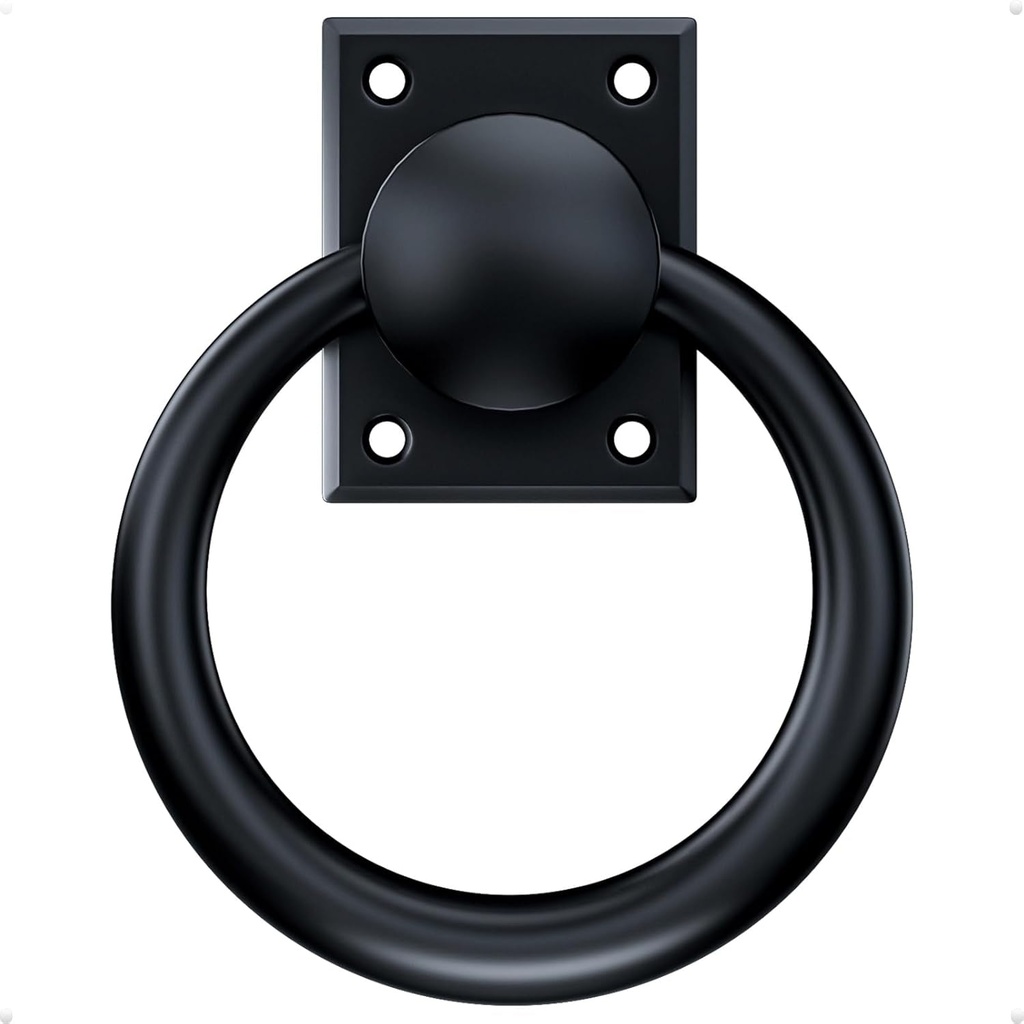 Trust4Care 3-3/4" Matte Black Rotatable Sliding Barn Door Ring Handle Gate Handles, Horseshoe Bifold Garage Door Handles Shed Cross Ring Hitch, Rustic Flush Forged Front Door Knocker