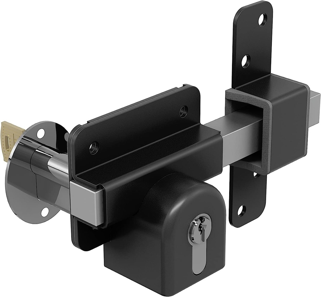 Gatemate Long Throw Gate Lock 1490096, Euro Profile Keyed Both Sides Gate Lock for Sheds, Gates & Garage Doors, 316 Stainless Steel, for Wooden Gates & Doors up to 2 ¾” Thick (70Mm), Black, 5 Keys