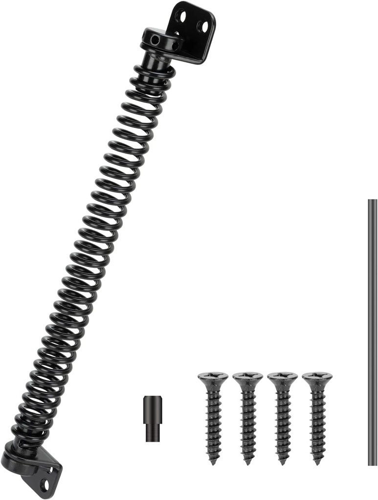 12" Gate Spring Self Closing Outdoor Door Spring Automatic Gate Closure Hardware with Adjustable Tool for Wooden Vinyl Fence, Black Finish