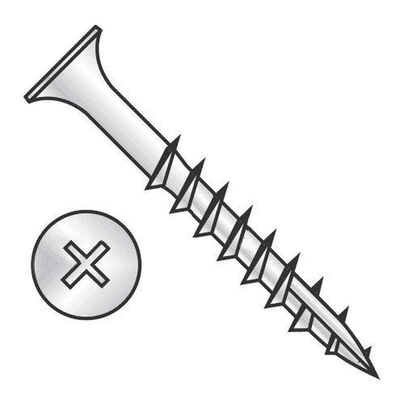 #8 X 2-1/4" Stainless Steel Deck Screw Phillips Drive, Bugle Head (Quantity: 500) Type 17 Wood Cutting Point, 1-1/2" of Thread Length, 8 Screw Diameter, 2-1/4" Screw Length
