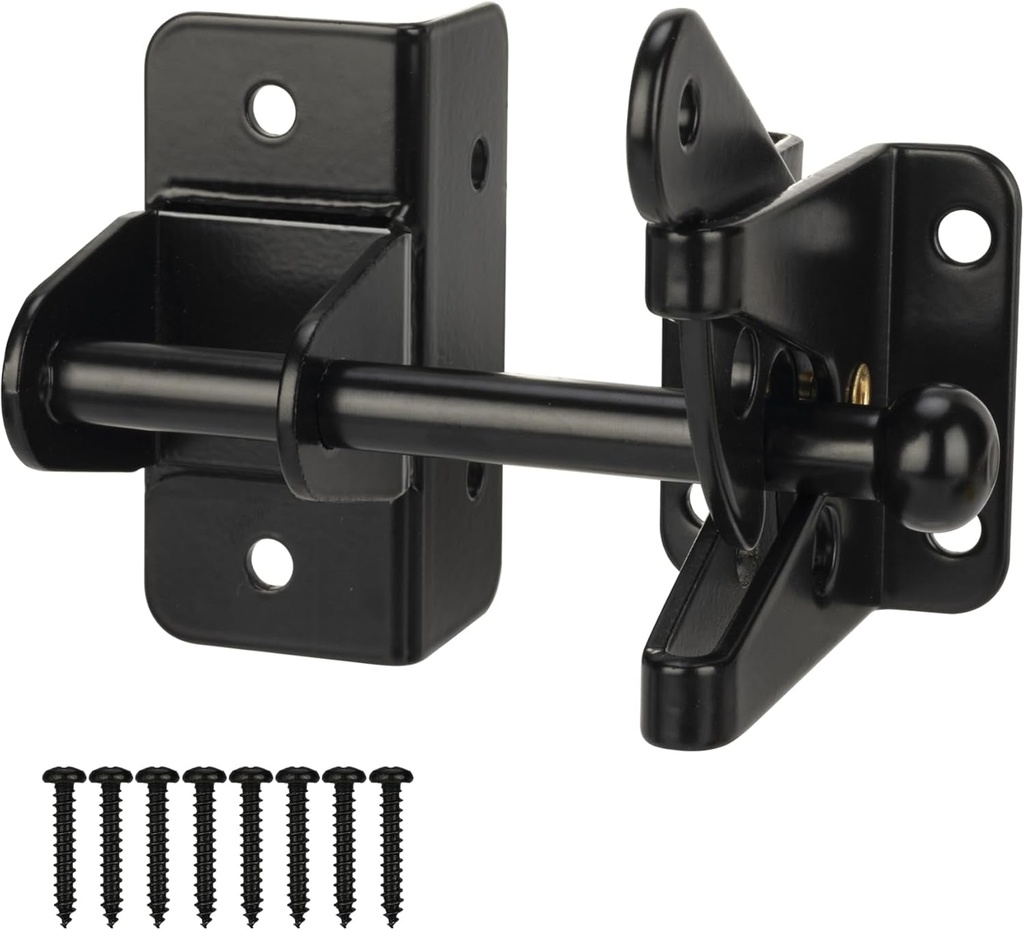 Self Locking Gate Latch for Wooden Fence,Heavy Duty Gravity Fence Latch Privacy Door Latch for Wood Gate,Metal Gates,Vinyl Fence,Gate Hardware Gate Door Lock for Outdoor Pool,Black Finish