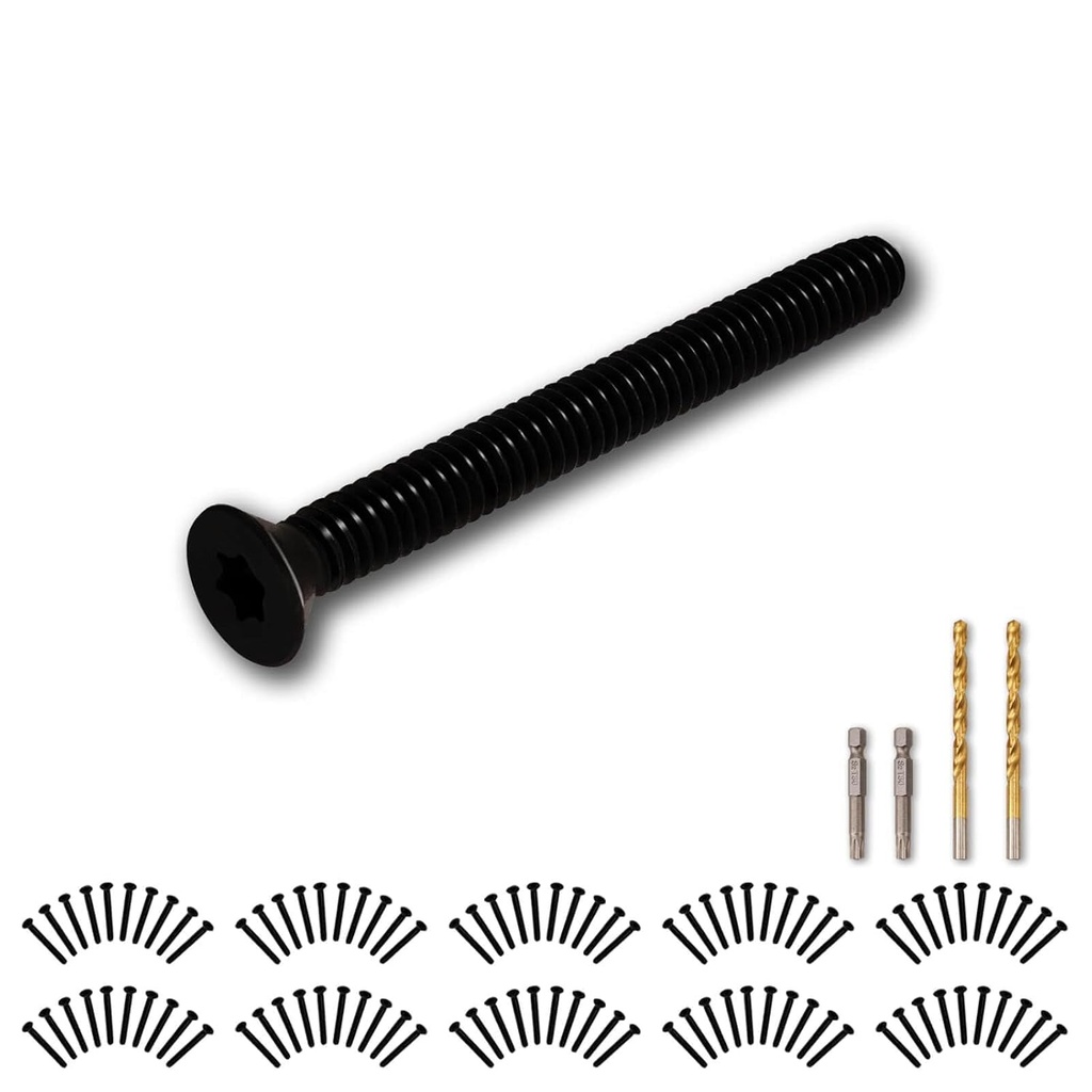 RAMATA 1/4-20 X 2 1/2 Trailer Deck Screws Self Tapping, Flat Head Floorboard Thread Cutting Screws, Type F Star Drive, T30 Torx, Black Phosphate, Black, Replace #370-225, (100 Pack)