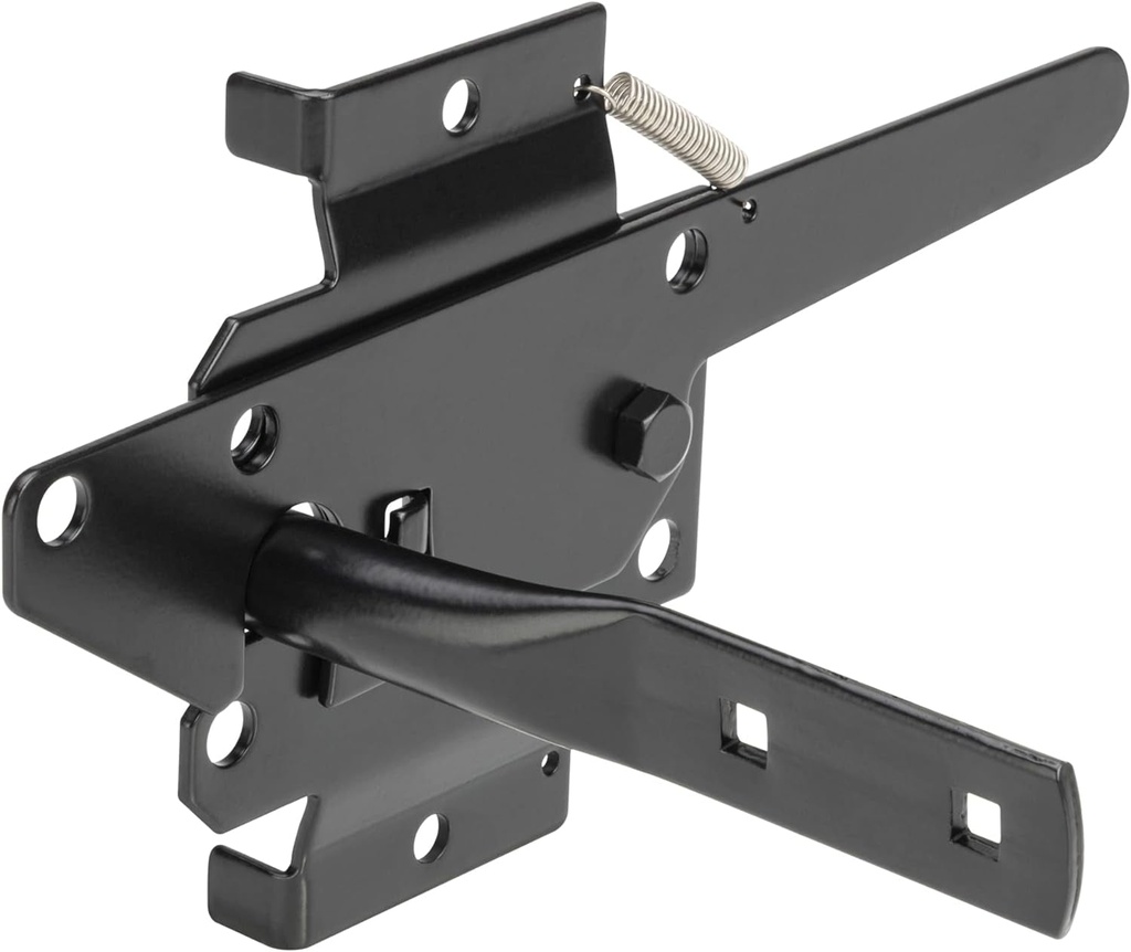 Self-Locking Gate Latch Heavy Duty for Wooden Fence, Post Mount Automatic Gravity Lever for PVC Fence Gate Lock Hardware with Fasteners for Secure Pool, Yard, Garden, Steel, Black