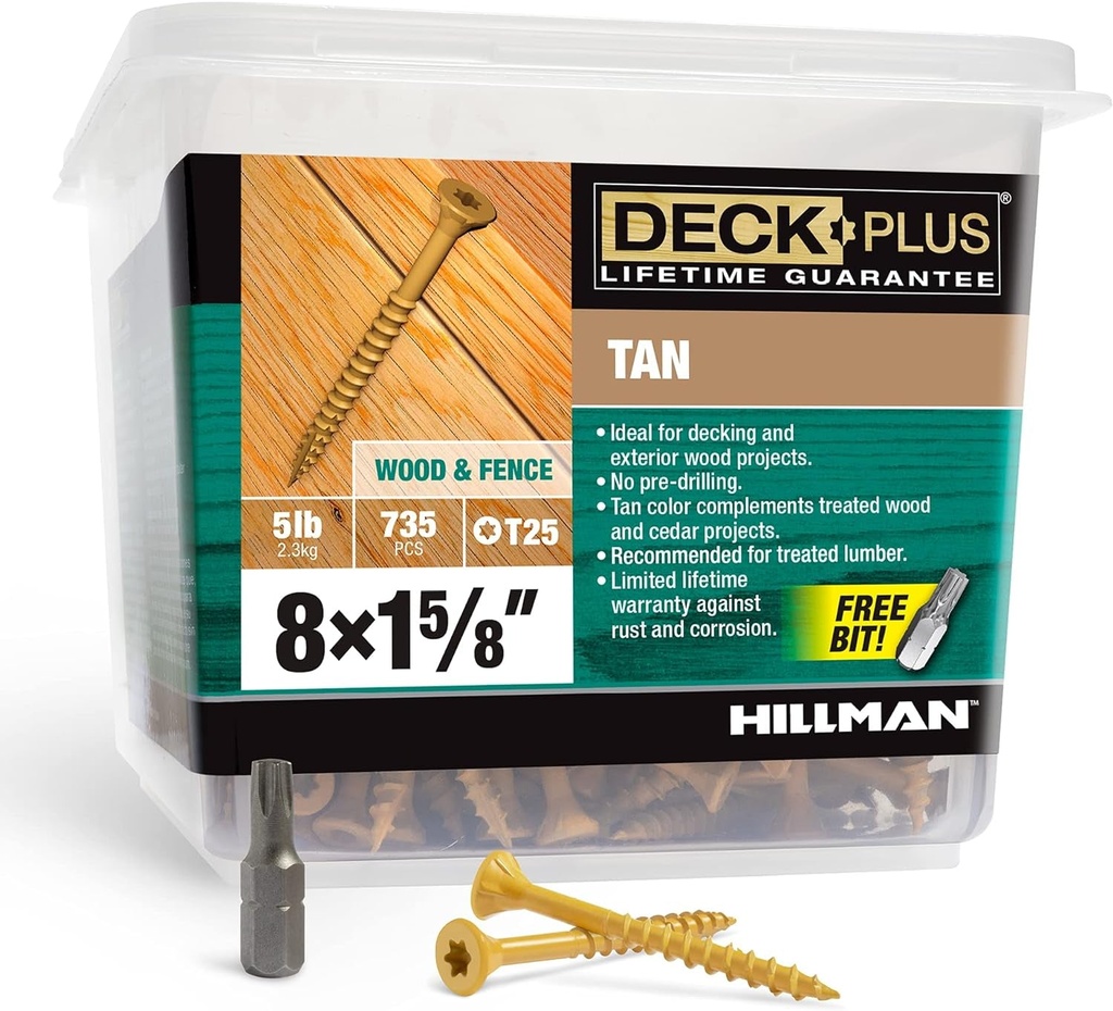 Deck plus 48412 Wood Screws #8 X 1-5/8", Tan, 5Lb Box