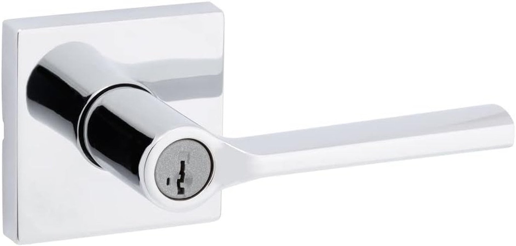 Kwikset Lisbon Entry Door Handle with Lock and Key, Secure Keyed Reversible Lever Exterior, Doorlock, for Front Entrance and Bedrooms, Polished Chrome, Pick Resistant Smartkey Rekey Security