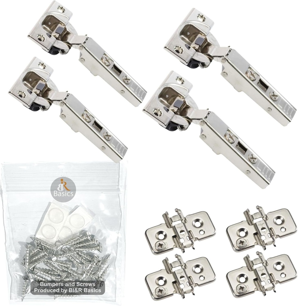 Blum 110 Degree Cliptop 71B3550 Soft Close Hinges - Full Overlay Soft Close Frameless Application Kit Includes Screws and Bumpers from BI&R Basics Pack of 4