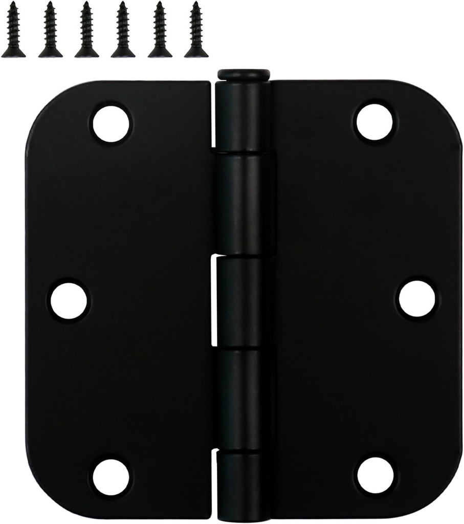TOPSON 3.5" X 3.5" Rounded Matte Black Door Hinges,5/8" Radius Corners,Suitable for Bedrooms, Living Rooms, and Garages(12 PCS)