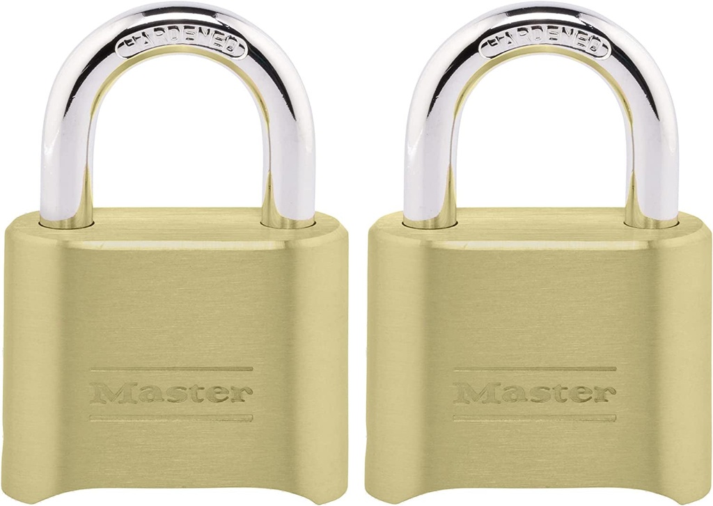 Master Lock Brass Combination Lock, Gate Lock for Outdoor Fence or Shed, Customizable Combination Padlock with 2-Inch Wide Body and 1-Inch Shackle, 2 Pack, 175EC2