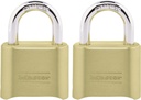 Master Lock Brass Combination Lock, Gate Lock for Outdoor Fence or Shed, Customizable Combination Padlock with 2-Inch Wide Body and 1-Inch Shackle, 2 Pack, 175EC2