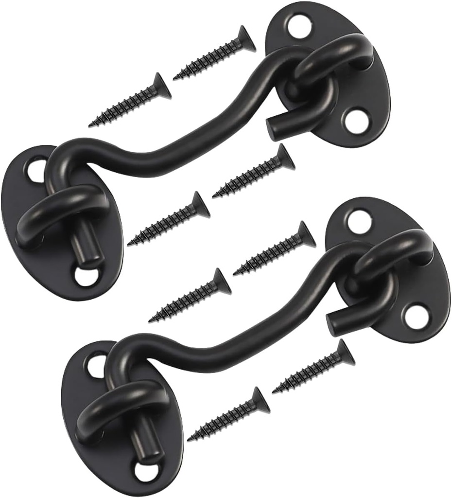 Rainspire (2 Pack) 4 Inch Privacy Hook and Eye Latch for Barn Door, Stainless Steel Gate Latch Barn Door Lock Cabin Hooks for Gate Shutters Window Slide Barn Shed Cabinet Bathroom, Black