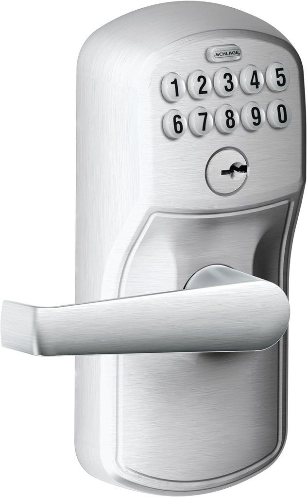 Schlage FE595 PLY 626 ELA Plymouth Keypad Entry with Flex-Lock and Elan Style Levers, Brushed Chrome