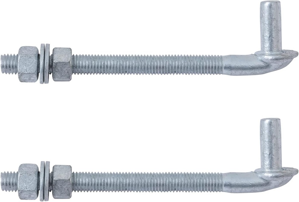 J-Bolt Gate Hinge 8", VIVIDA J-Bolt Post Hinge with 5/8" Gate Hinge Pin, J-Bolt Gate Hinge for Chain Link Fence, Galvanized Gate Hinge, Nuts & Washers Included, 2 Pack