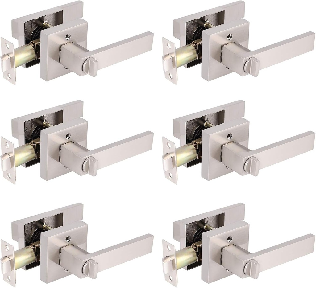 Gobrico Satin Nickel Square Rose Privacy Lever Lock for Bed/Bathroom No Key 6Pack