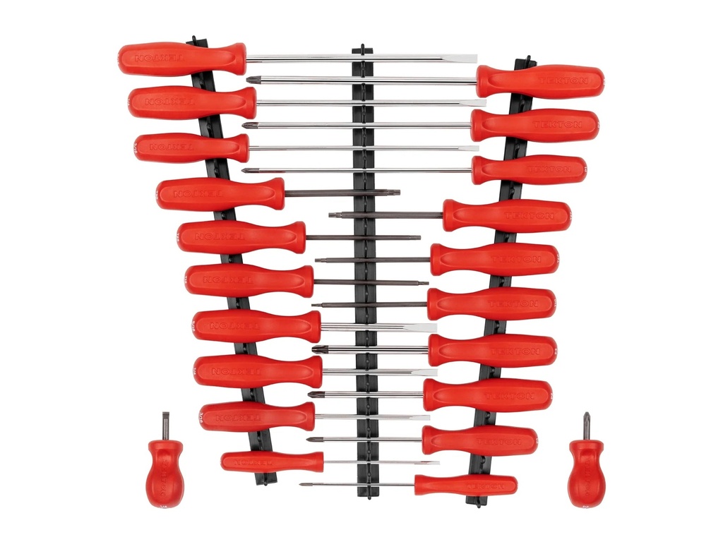 TEKTON Hard Handle Screwdriver Set with Black Rails, 22-Piece (#0-#3, 1/8-5/16 In., T10-T30) | DRV44500