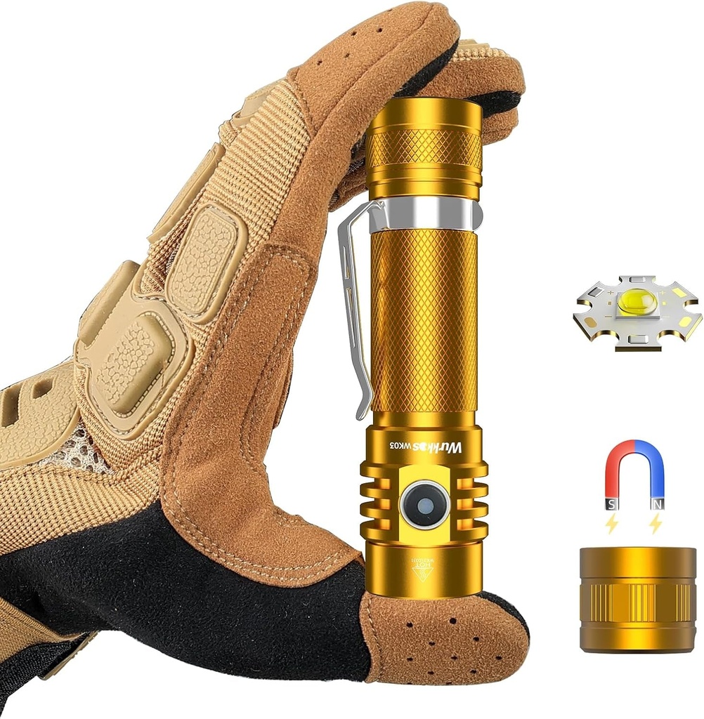 Wurkkos WK03 LED Flashlight, Small Flashlight Rechargeable, Pocket Flashlight with Magnet, Mini Flashlight with 6 Modes, IP68 Waterproof, High CRI 519A LED, EDC Flash Lights for Emergency, Camping