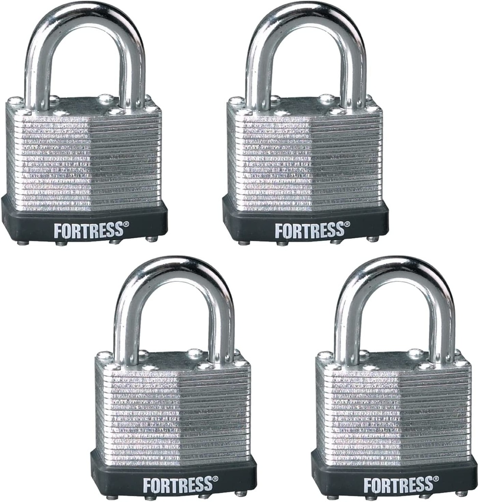 Master Lock 1803Q Fortress Outdoor Padlock with Key, 4 Pack Keyed-Alike, Laminated Steel
