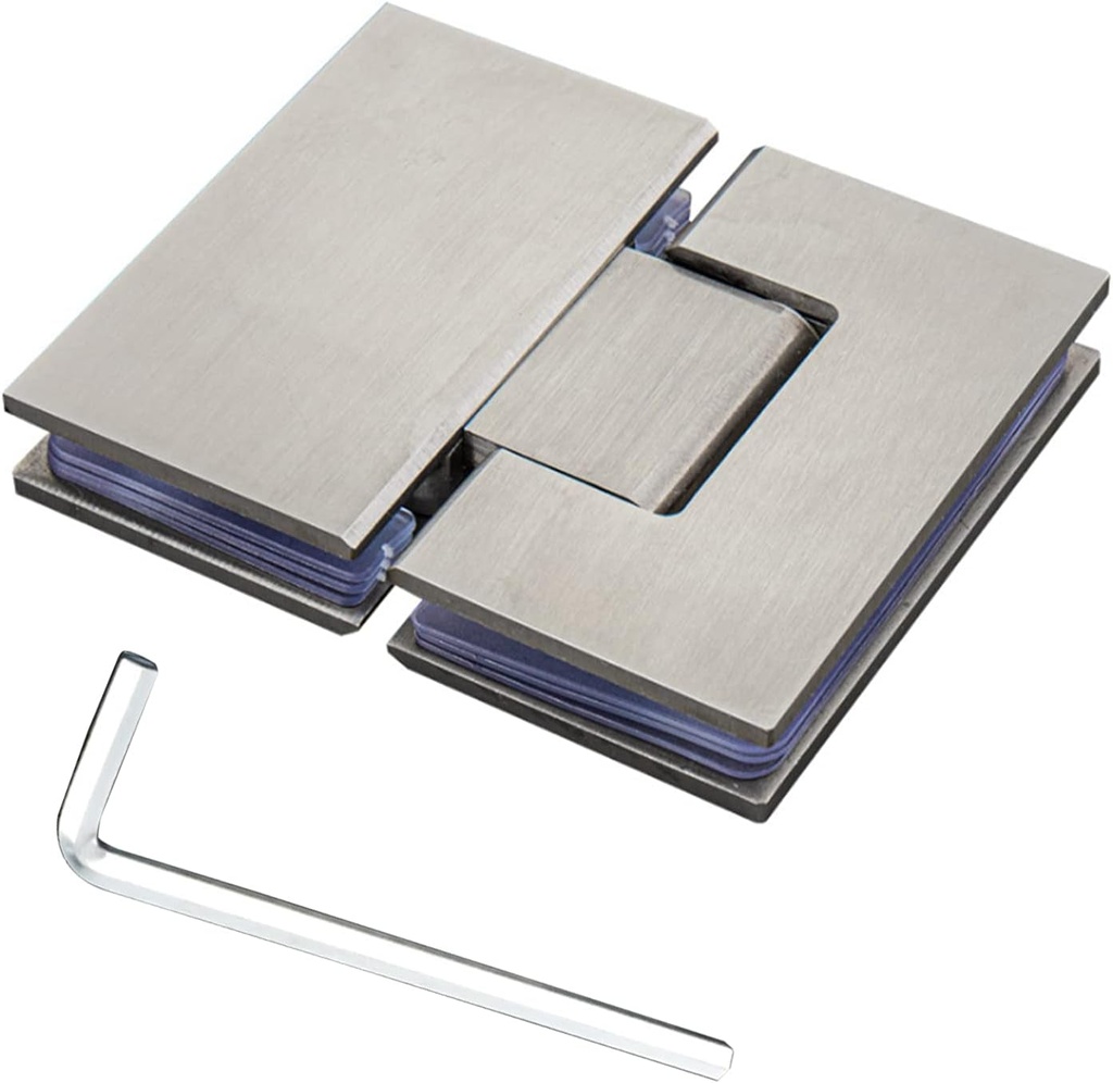 Glass Door Hinge, 180 Degree Stainless Steel Glass Door Clamp Heavy Duty Glass Shower Door Hinge Replacement Part, Fits 8-12Mm Thickness Glass Panel (Brushed Surface)