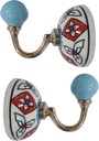 PARIJAT HANDICRAFT Set of 2 Ceramic Metal Wall Hooks Hanging Clothes Hat Coat Robe Hangers Metal Hook Door Hook Wall Mounted Single Hook Hanger. (Multicolor)