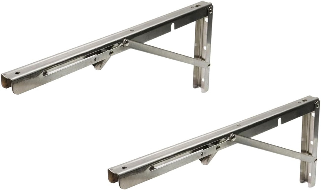 Coshar Pack of 2 Folding Shelf Bracket Heavy Duty Stainless Steel Collapsible Shelf Bracket Wall Mounted L Shaped Bracket for Table Work Bench Space Saving DIY(16 Inch, Silver)