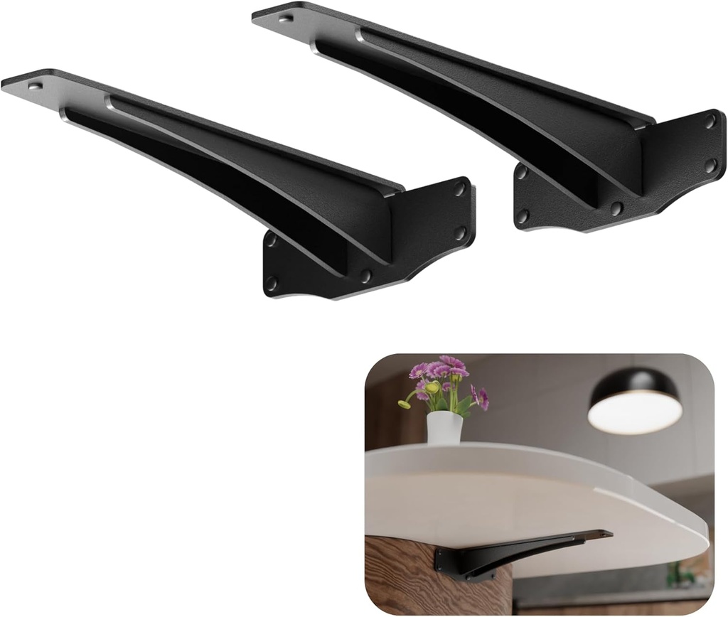Starby Titan Heavy-Duty Support Brackets for Granite Countertops - Solid, Welded, Low Profile, Slim Design with 500 Lb Capacity - Ideal for Floating Shelves - 2 Pack