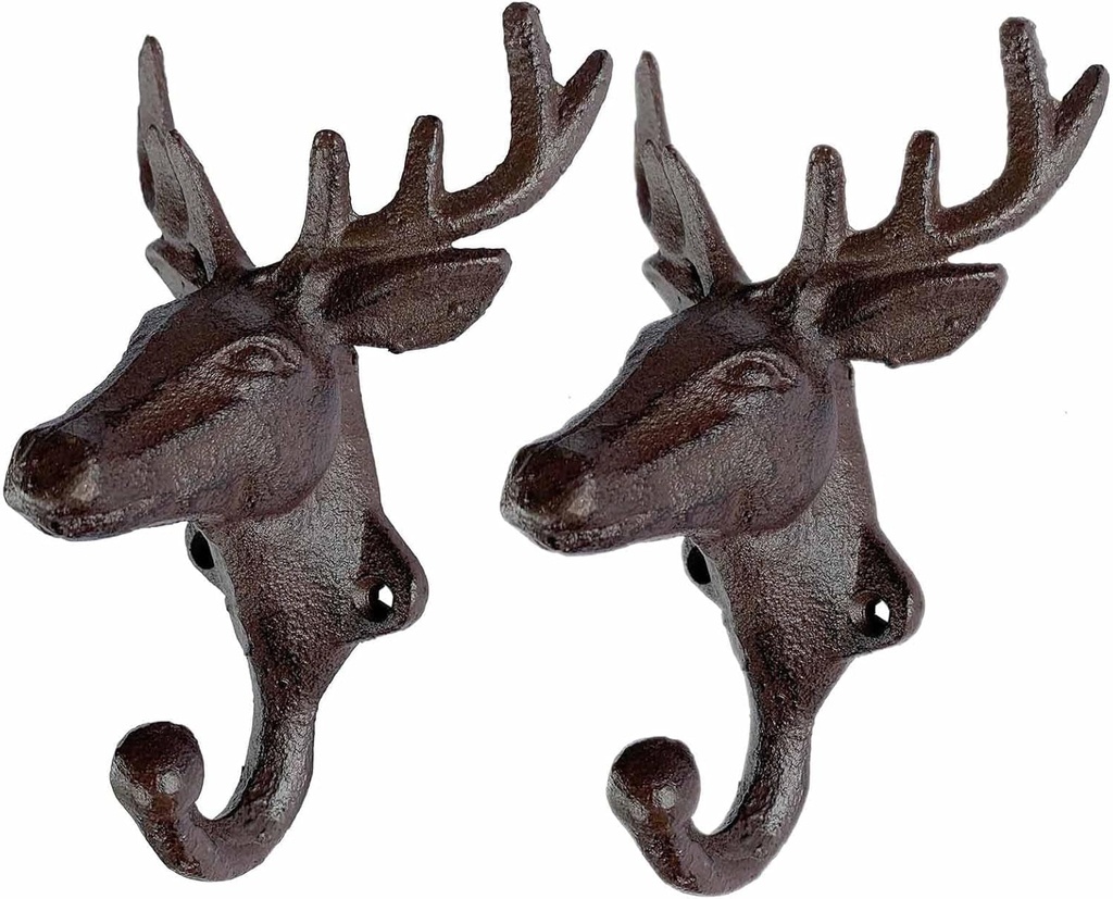 Wapiti Shaped Coat Hook,Cast Iron Single Key Rustic Hook,Heavy Duty Decorative Vintage Coat Rack,Vintage Wall Mounted for Gift, Single Hook 2 Pcs (Cast Iron)